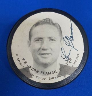 Nhl Boston Bruins Deceased H.  O.  F Fern Flaman Autographed Puck With