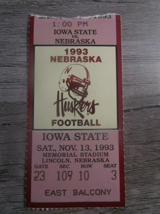 1993 Nebraska Cornhuskers V Iowa State Cyclones Football Ticket Stub