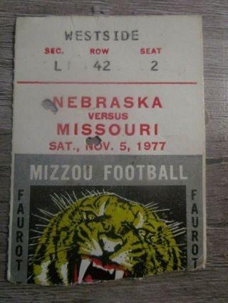 1977 Nebraska Cornhuskers V Missouri Tigers Football Ticket Stub