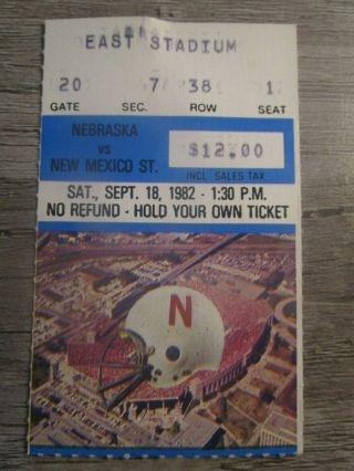 1982 Nebraska Cornhuskers V Mexico State Aggies Football Ticket Stub