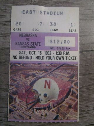 1982 Nebraska Cornhuskers V Kansas State Wildcats Football Ticket Stub