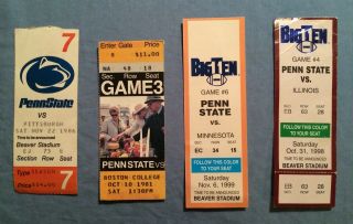 4 - Penn State Football Ticket Stubs - 1981 - 1999 Vs Illinois Minnesota Pittsburgh