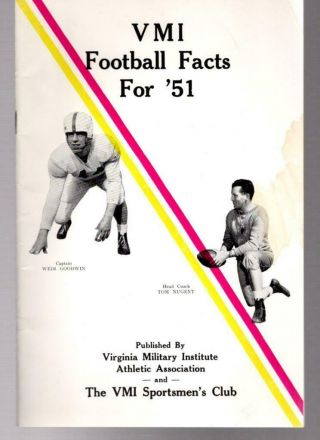 1951 Vmi Virginia Military Institute Football Program Booklet