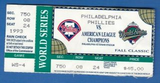 1993 World Series Ticket Stub Philadelphia Phillies Toronto Blue Jays Game 4