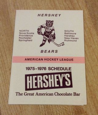 1975 - 76 Hershey Bears Hockey Pocket Schedule Ahl Orginal Vintage