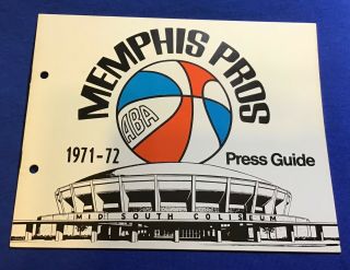 Memphis Pros Aba 1971 - 72 Press Media Guide Nr Mt