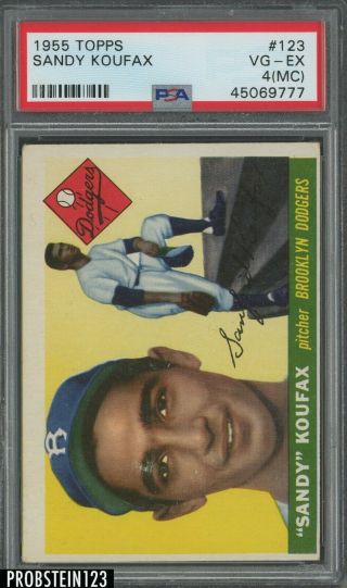 1955 Topps 123 Sandy Koufax Brooklyn Dodgers Rc Rookie Hof Psa 4 (mc)