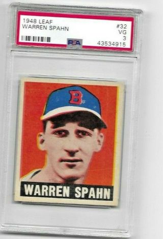 1948 Leaf 32 Warren Spahn Rookie Psa 3 Vg Looks Nicer Decently Centered