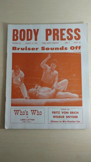1963 8/31 Body Press Wrestling Program - Cobo Hall Detroit - Dick The Bruiser