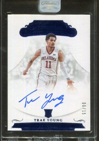 2018/19 Panini Flawless College Trae Young Sapphire Rc Rookie Auto Ed 06/15