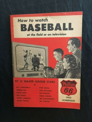 1953 Mickey Mantle How To Watch Baseball At The Field Or Television Phillips 66