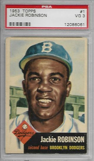 Jackie Robinson 1953 Topps Baseball 1 Brooklyn Dodgers Psa 3 Vg