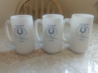 Baltimore Colts Mugs Steins Set Of 3 Hazel Atlas Platonite Milk Glass Vintage