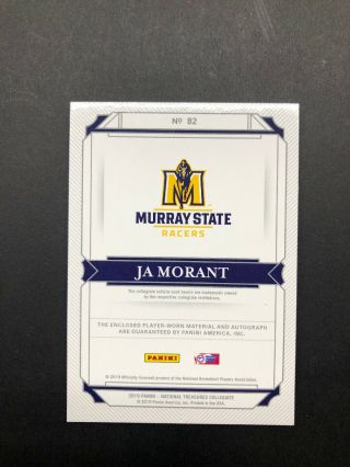 2019 NATIONAL TREASURES JA MORANT RC AUTO RPA SILHOUETTES ROOKIE PATCH 8/99 2