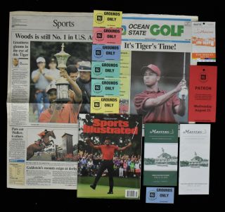 1995 - 2019 Tiger Woods Golf Wins Masters Amateur Tickets Passes & Newspaper (14)