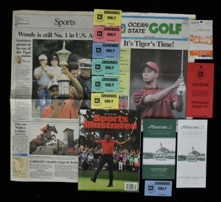1995 - 2019 Tiger Woods Golf Wins Masters Amateur Tickets Passes & Newspaper (14) 2