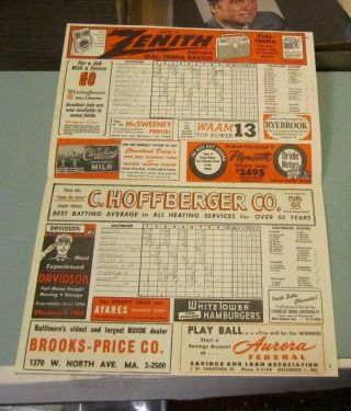 June 29 1957 Baltimore Orioles Cleveland Indians Baseball Game Scorecard Dhg2