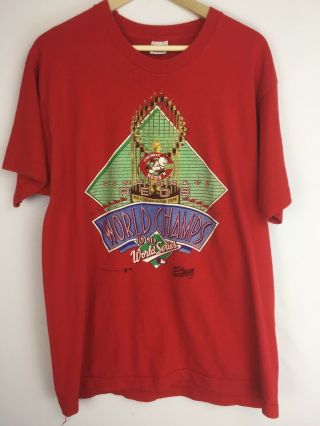 Vtg 1990 Cincinnati Reds World Champs Graphic T - Shirt Sz Xl Single Stitch Salem