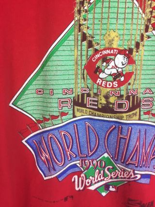 Vtg 1990 Cincinnati Reds World Champs Graphic T - Shirt Sz XL Single Stitch Salem 3