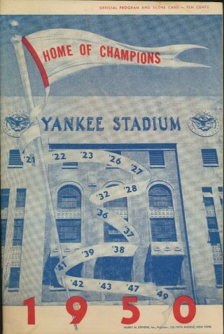 1950 Yankees Official Program/score Card Vs.  Washington Wdimaggio,  Berra,  Rizzuto