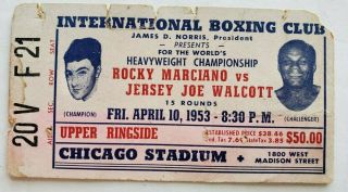 Vintage April 10,  1953 Rocky Marciano Vs Jersey Joe Walcott Ticket Stub Poor