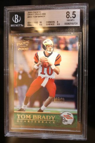 Tom Brady 2000 Pacific Draft Picks Rookie Card Rc 535/999 Bgs 8.  5 403