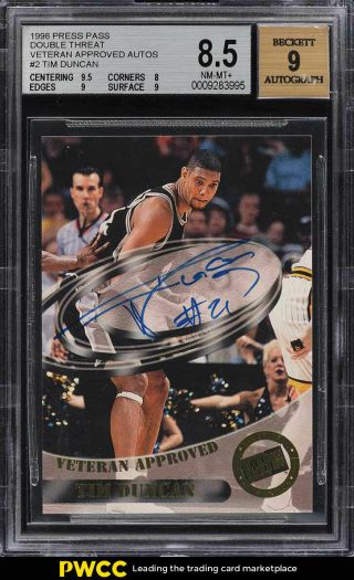1998 Press Pass Double Threat Veteran Approved Tim Duncan Auto 2 Bgs 8.  5 (pwcc)