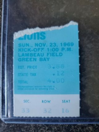 Green Bay Packers Vintage Ticket Stub November 23rd 1969 Vs Lions Nfl Game