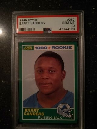 1989 Score 257 Barry Sanders Detroit Lions Rc Rookie Hof Psa 10 Gem