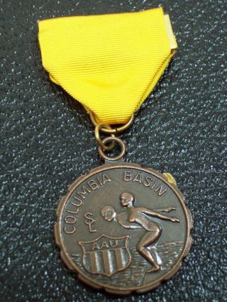 Vintage Swimming Medal Columbia Basin Washington Aau 1969 Bronze Tone Sports