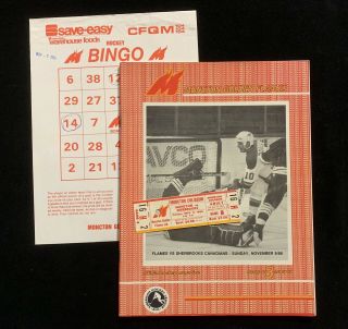1986 - 87 Moncton Golden Flames Ahl Program & Ticket Vs Sherbrooke Brett Hull Year