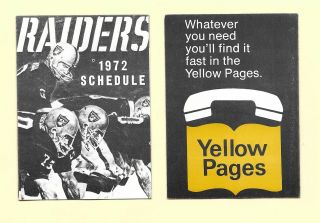 1972 Oakland Raiders Folding Schedule - Sponsor Yellow Pages - 2019 Last Year