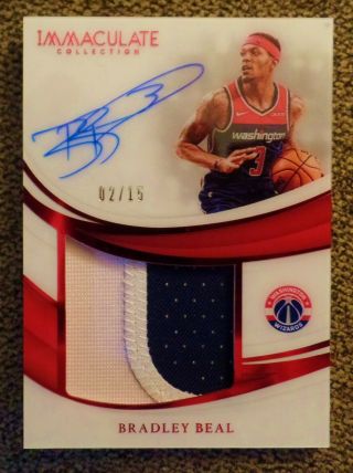 2018 - 19 Panini Immaculate Bradley Beal Premium Patch Autograph Red /15 Wizards