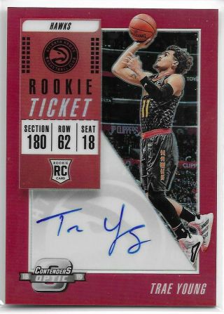 Trae Young Rc 2018 - 19 Panini Contenders Optic Auto Red Prizm 144/149