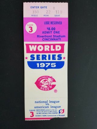 1975 World Series Ticket Boston Red Sox Cincinnati Reds Game 3