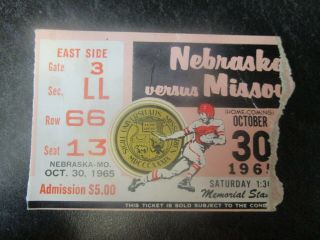 1965 Nebraska Cornhuskers V Missouri Tigers Football Ticket Stub