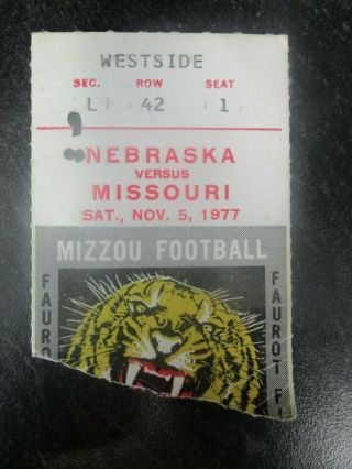1977 Nebraska Cornhuskers V Missouri Tigers Ticket Stub