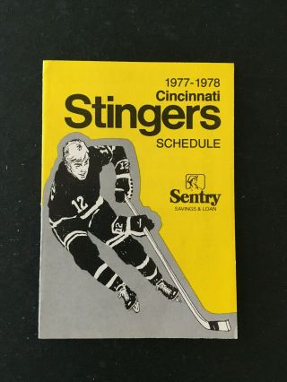 1977 - 78 Cincinnati Stingers Wha Hockey Pocket Schedule Sentry