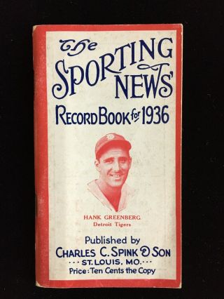 The Sporting News Record Book For 1936 Hank Greenberg Detroit Tigers Cochrane