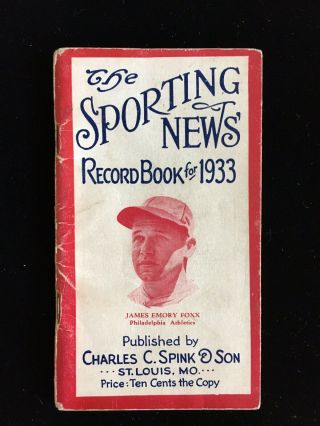 The Sporting News Record Book For 1933 Jimmie Foxx Philadelphia A’s