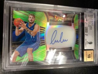 Luka Doncic 2018/19 Select Neon Green Auto Autograph Rookie 36/99 Bgs 9 Auto 10