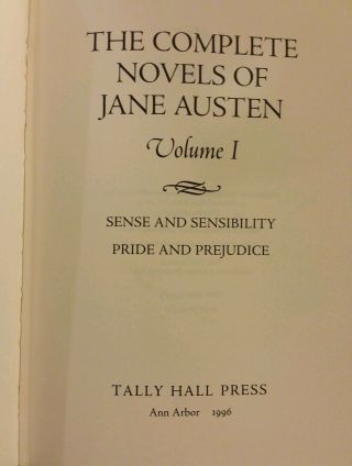 Complete Novels of Jane Austen Tally Press Vol 1 Sensibility & Prejudice Leather 2