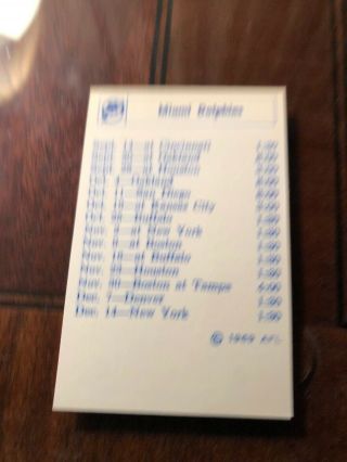 1969 Miami Dolphins AFL Football Roster Schedule American Motors 2