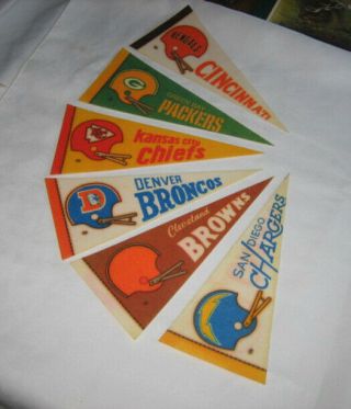 Vintage Nfl Pennants - Broncos - Browns - Chiefs - Bengals - Packers - San Diego Chargers