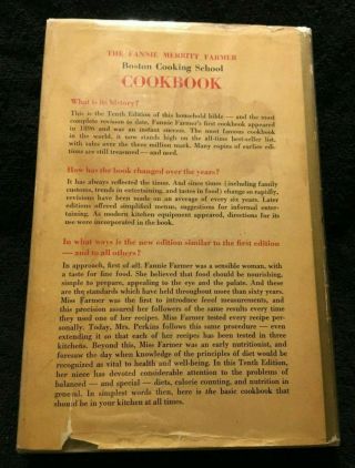 The Fannie Merritt Farmer Boston Cooking School Cookbook 1959 - 10th Ed.  With DJ 2