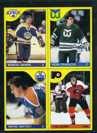 1985 - 86 Topps Hockey Uncut Box Bottom Mini Sheet.  Wayne Gretzky Oilers