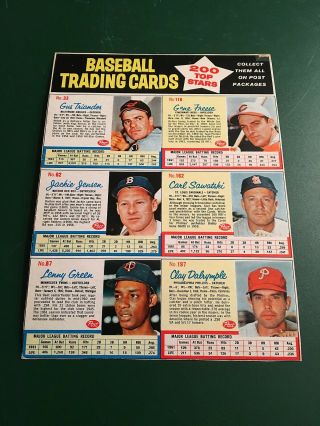 1961 Post Cereal Baseball Sheets / Jackie Jensen,  Gene Freese,  Lenny Green