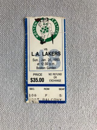 Vintage Boston Celtics Vs.  L.  A.  Lakers Jan.  31,  1993 Boston Garden Ticket Stub