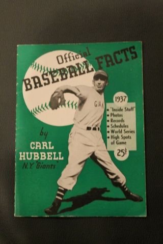 1937 Official Baseball Facts By Carl Hubbell Ex