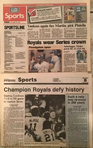 Kansas City Royals 1985 World Series Newspapers (7) St.  Louis Cardinals